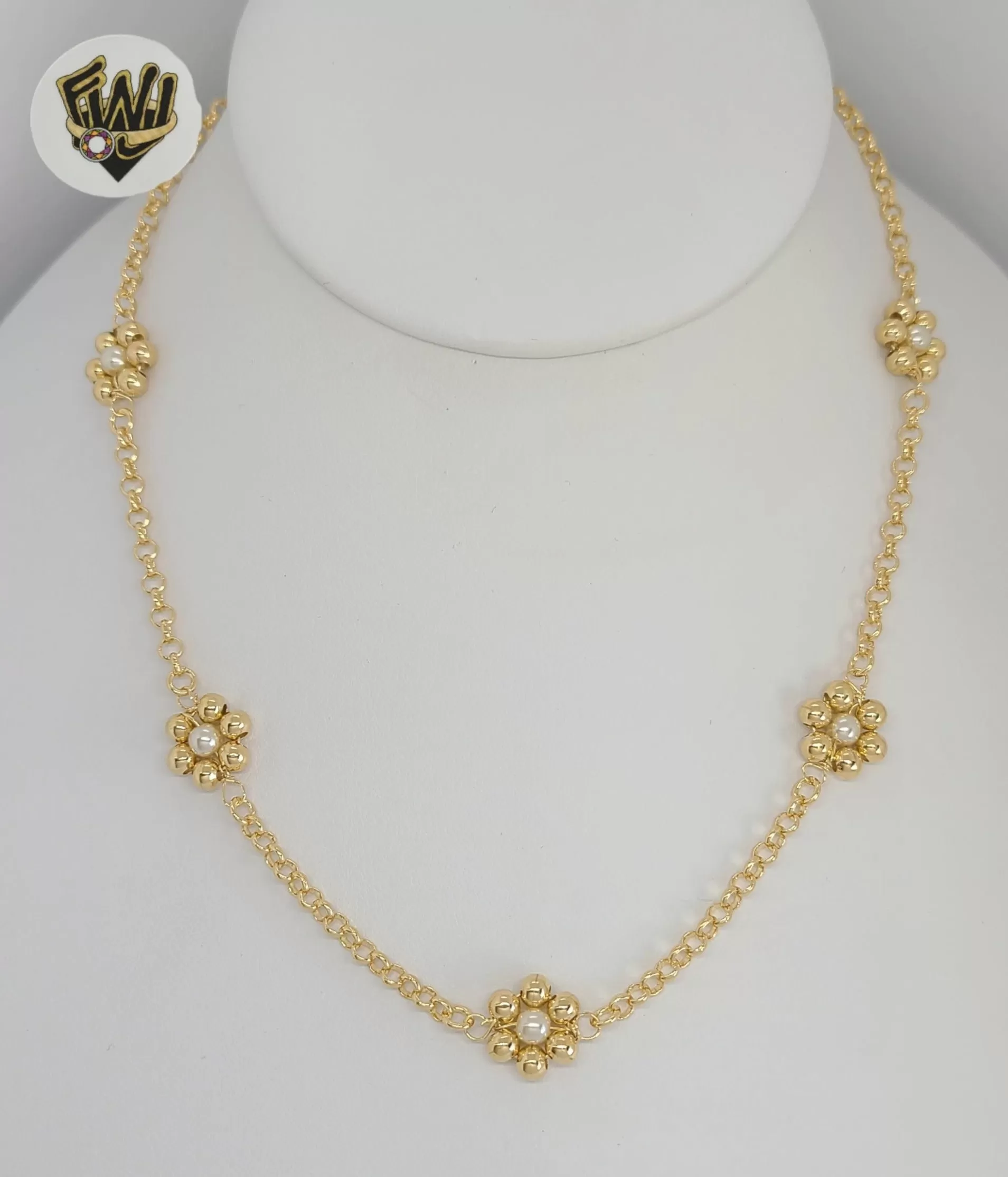 (1-6154-1) Gold Laminate - Rolo Link Flower Necklace - 16 - BGF