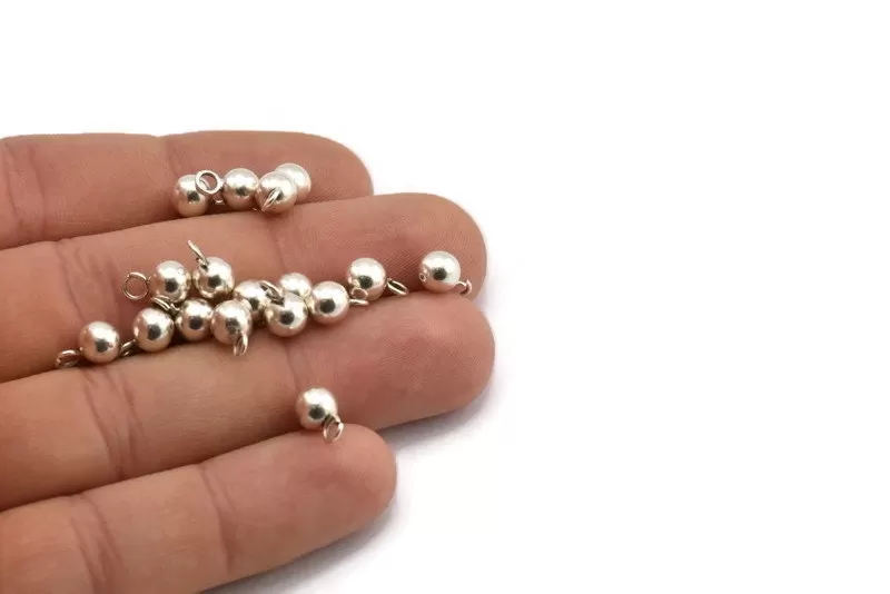 12 Antique Silver Plated Brass Ball Charms With 1 Loop (6mm) Bs-1077--N0586 H0673