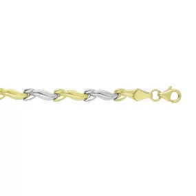 14k Yellow And White Gold Finish Wave Patterned Bracelet, 7,25