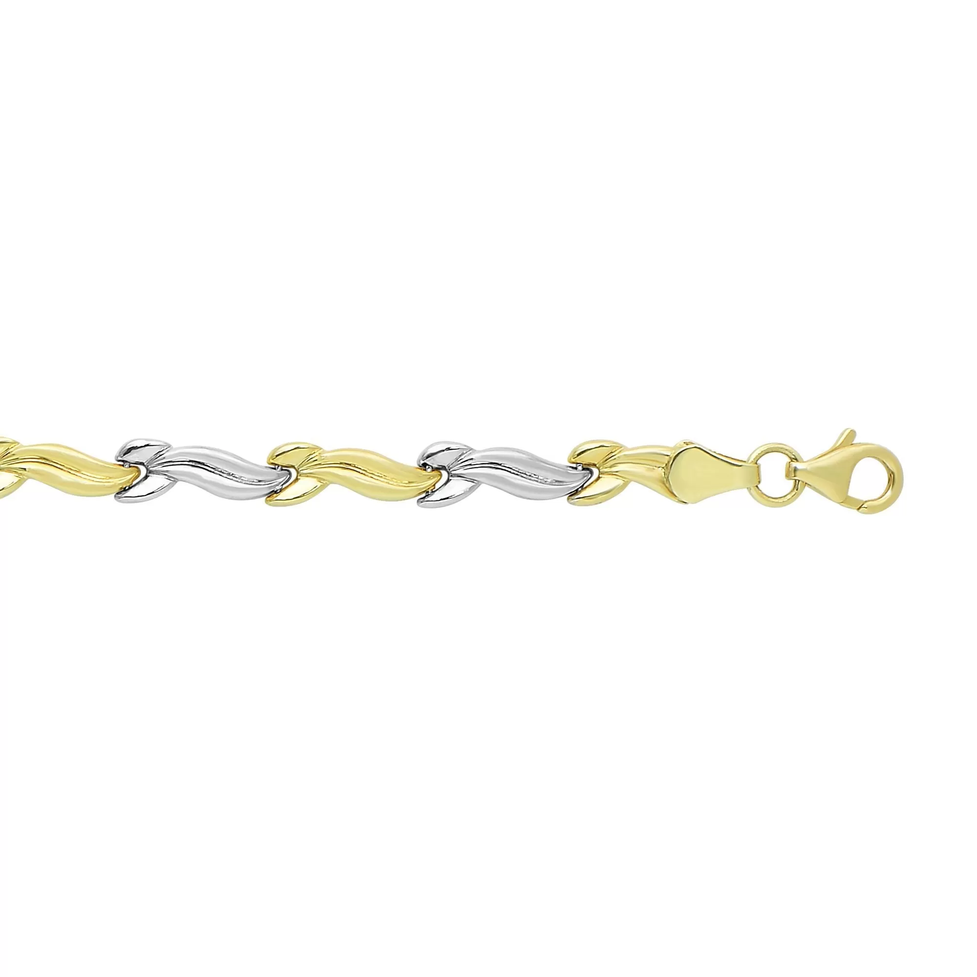 14k Yellow And White Gold Finish Wave Patterned Bracelet, 7,25