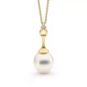 18ct White and Yellow Gold Pearl & Diamond Pendant