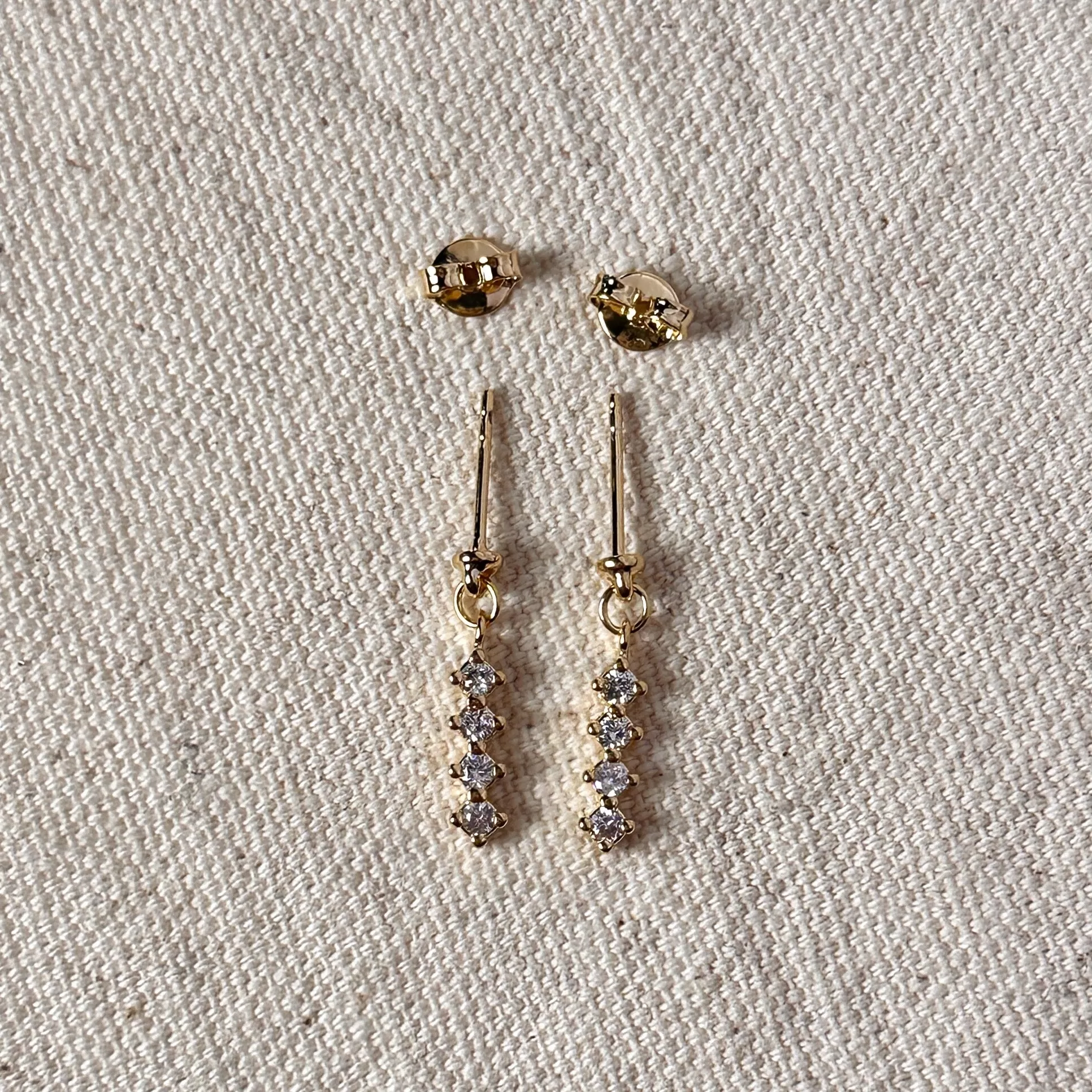 18k Gold Filled 4 CZ Dangling Earrings