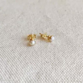 18k Gold Filled 4mm Simulated Pearl Stud Earrings