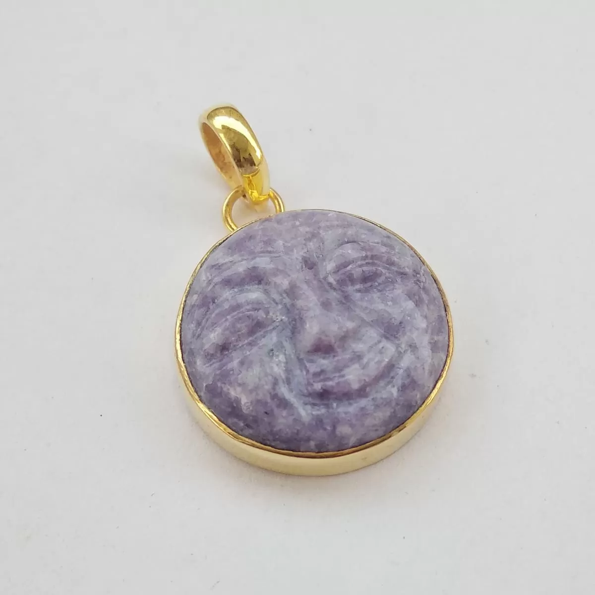 18K Gold Plated Lepidolite Gemstone Designer Face Pendant