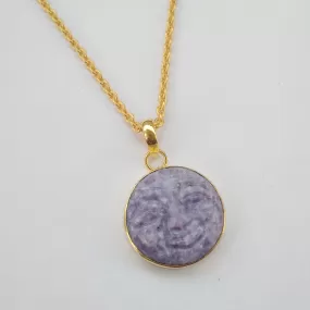 18K Gold Plated Lepidolite Gemstone Designer Face Pendant