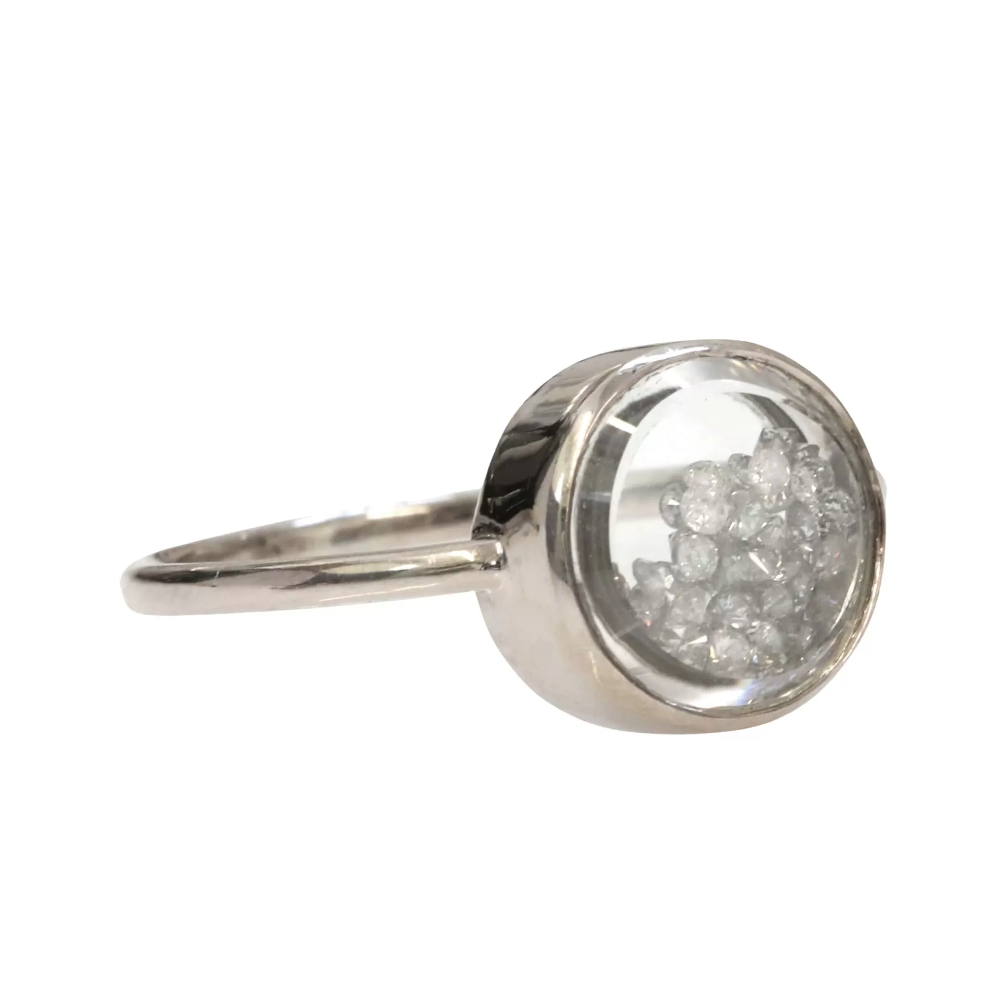 18K White Gold Palladium Ring with Grey and White Diamond Round Shaker