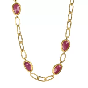 22K Gold Bezel-Set Rosecut Pink Sapphire Station Necklace