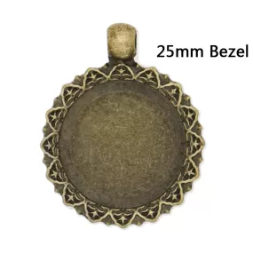 25mm Antique Bronze Zinc Alloy Cameo Cabochon Base Setting Pendants,sold 10pcs per pkg