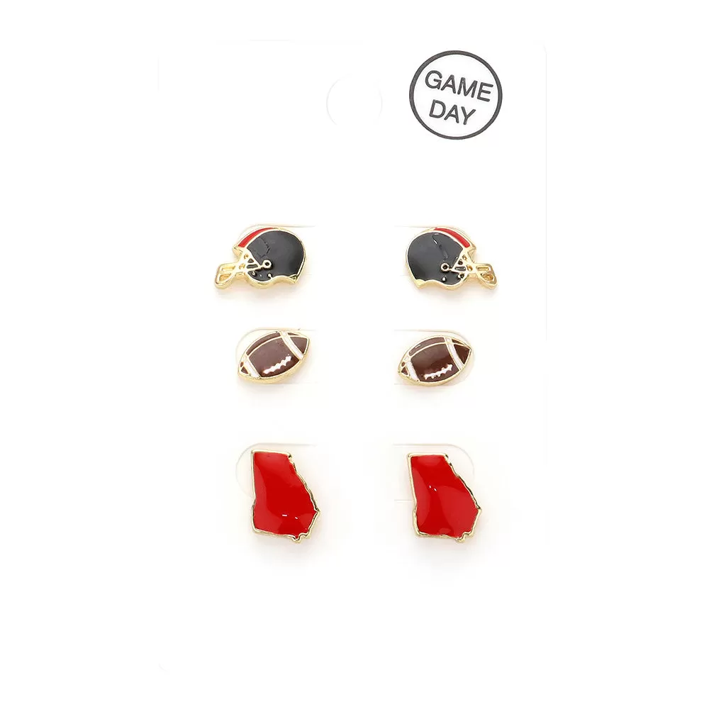 3Pairs Game Day Georgia Helmet Football State Map Earrings