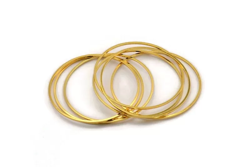 48mm Circle Connectors, 4 Gold Plated Brass Circle Connectors (48x1x1mm) A4074