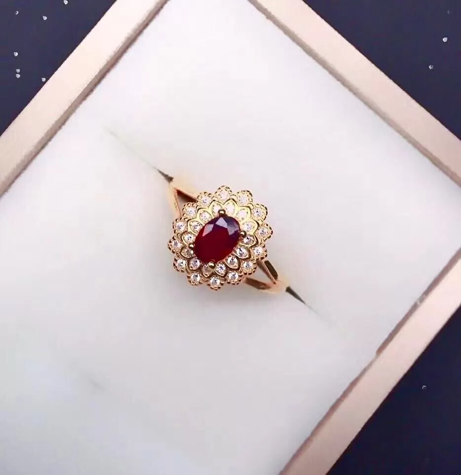 4mm*6mm 100% Natural Flower Oval Ruby Ring