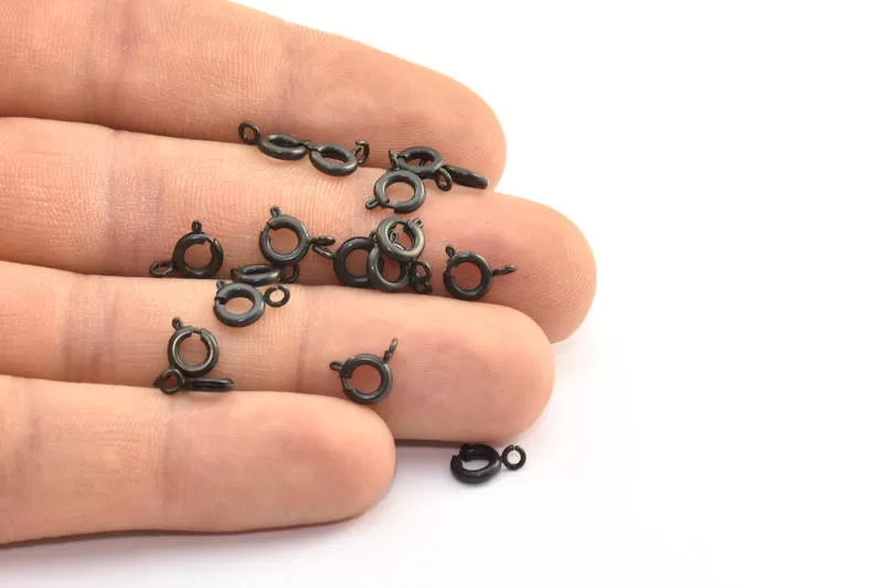 6mm Black Clasps, 20 Oxidized Brass Black Round Ring Clasps (6mm) BS 1706 A0426 S367