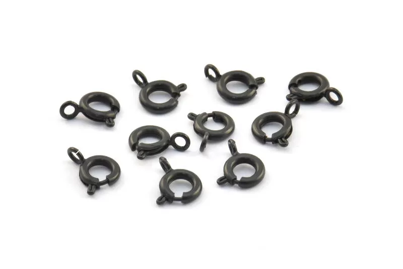 6mm Black Clasps, 20 Oxidized Brass Black Round Ring Clasps (6mm) BS 1706 A0426 S367