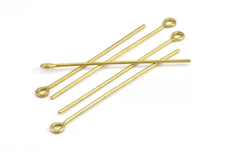 70mm Eye Pin, 25 Raw Brass Eye Pins, Findings (70x1.5mm) BS 2253