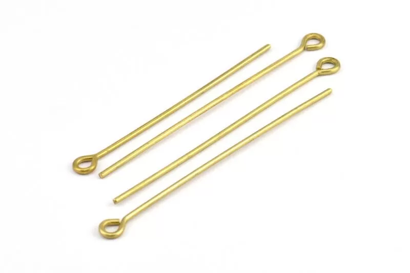 70mm Eye Pin, 25 Raw Brass Eye Pins, Findings (70x1.5mm) BS 2253