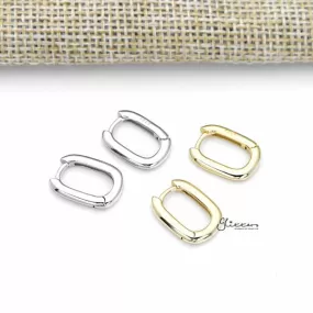 925 Sterling Silver Plain Oval Shape One-Touch Huggie Earrings