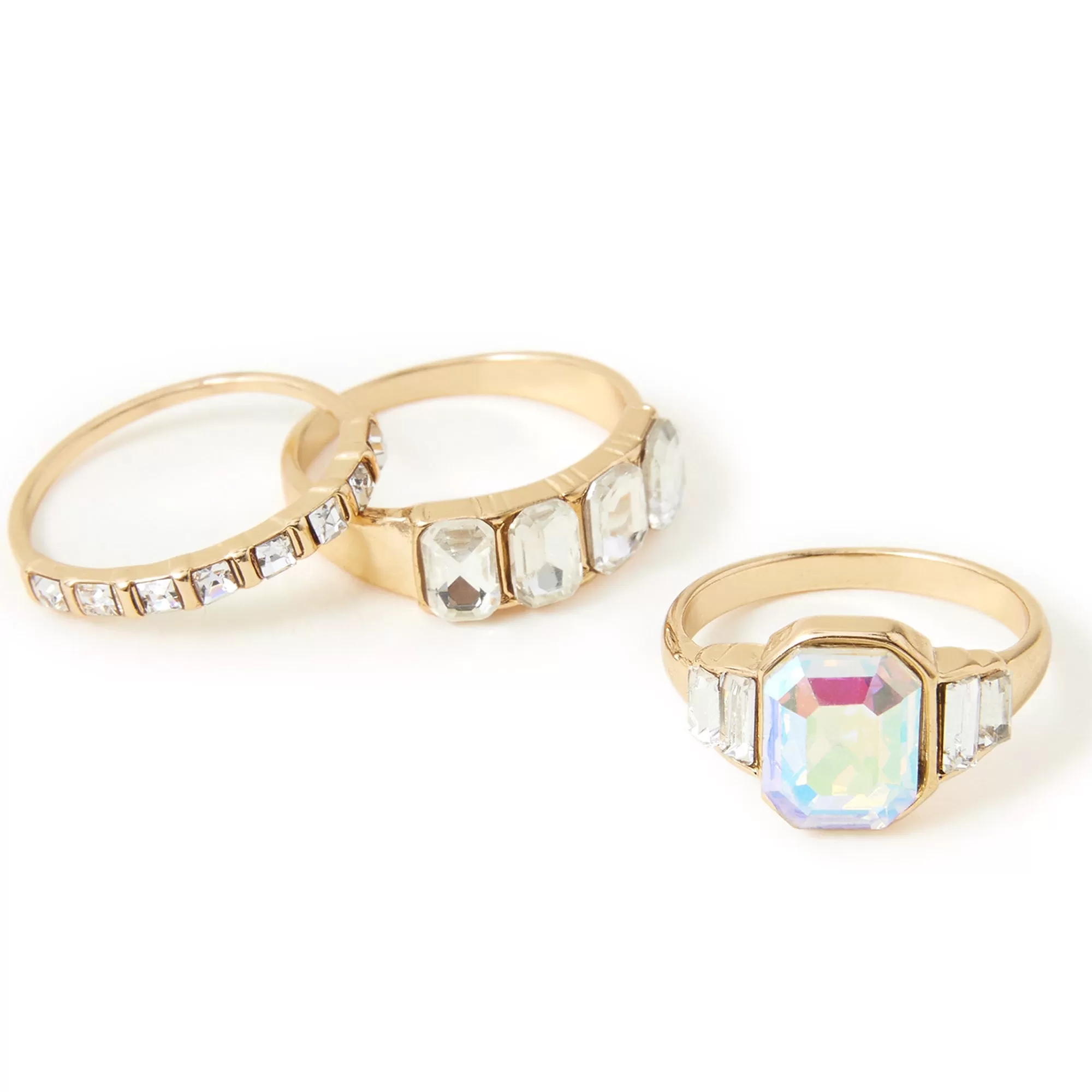 Accessorize London Women's Jewel Embellished Rings Set Of Three White-Medium