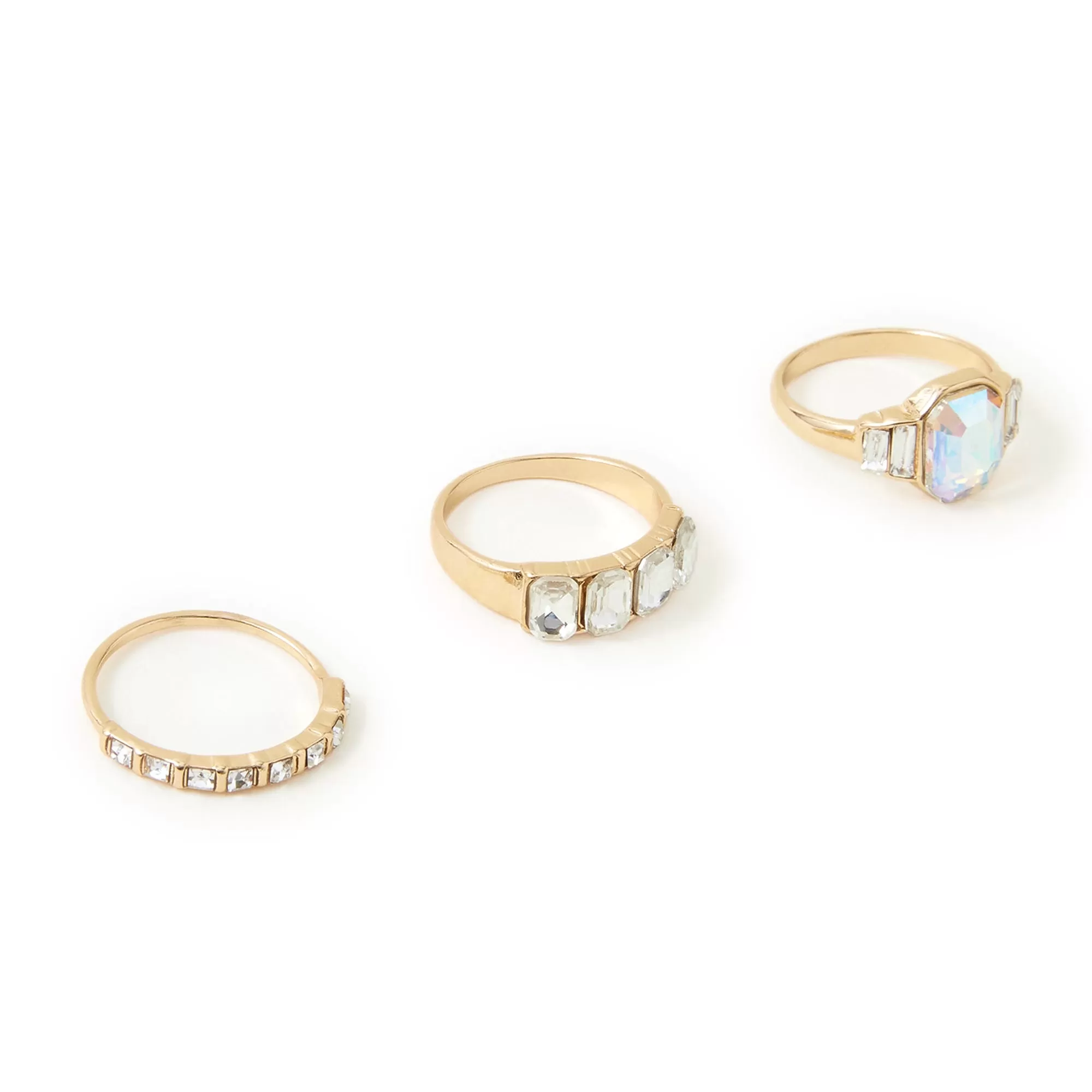 Accessorize London Women's Jewel Embellished Rings Set Of Three White-Medium