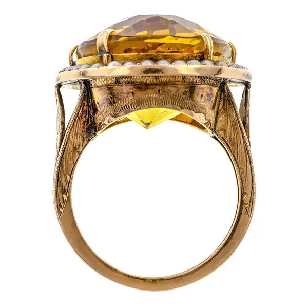 Antique Citrine & Pearl Ring