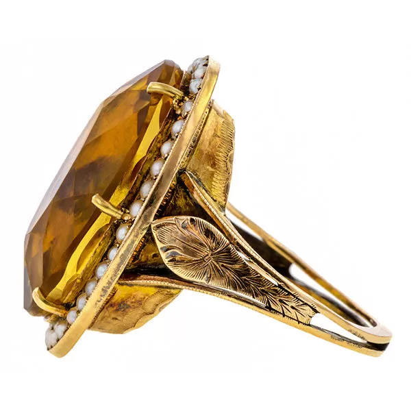 Antique Citrine & Pearl Ring