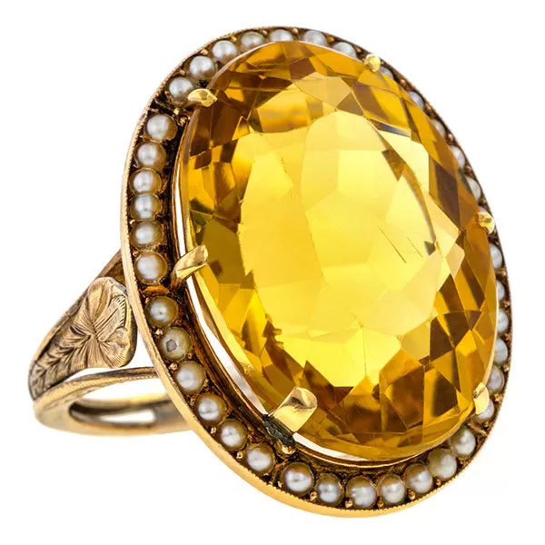 Antique Citrine & Pearl Ring