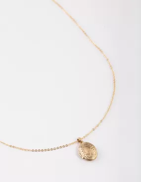 Antique Gold Etched Locket Pendant Necklace