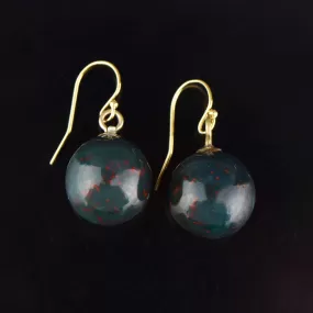 Antique Victorian Bloodstone Ball Dangle Drop Earrings