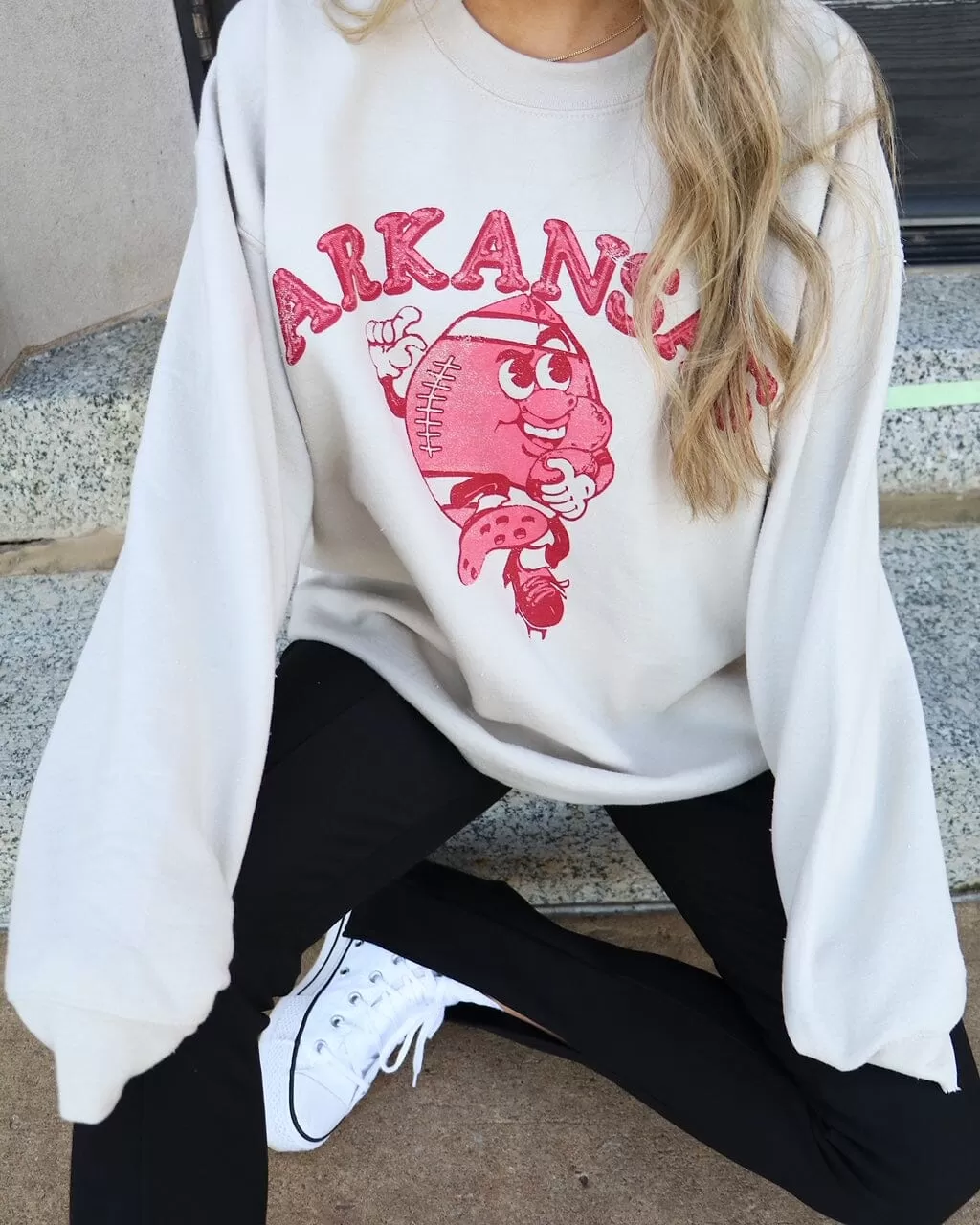 Arkansas Razorbacks Football Run Sand Thrifted Sweatshirt