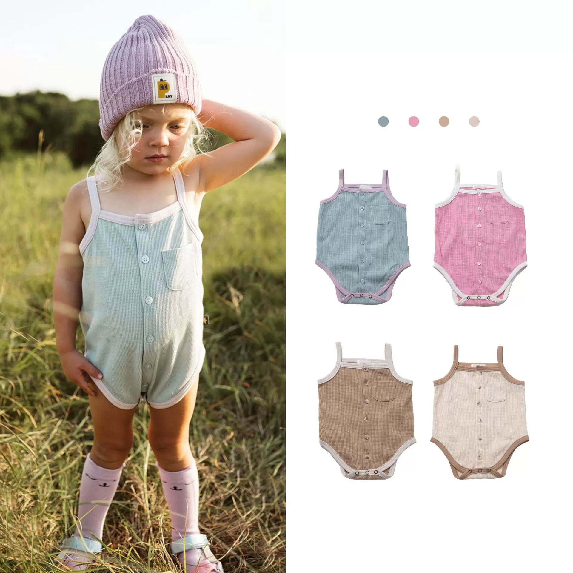 Baby Unisex Color-blocking Rompers