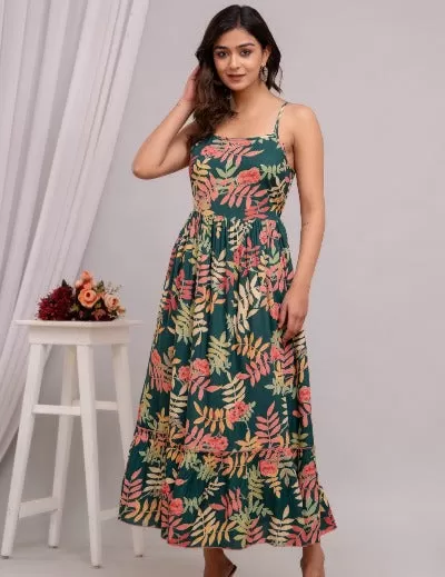 Beautiful Printed Bohemian Middi Rayon Dress 1Pc