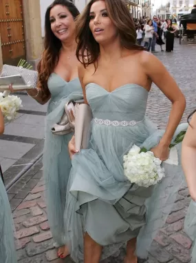 Beautiful Strapless Long Tulle Bridesmaid Dress