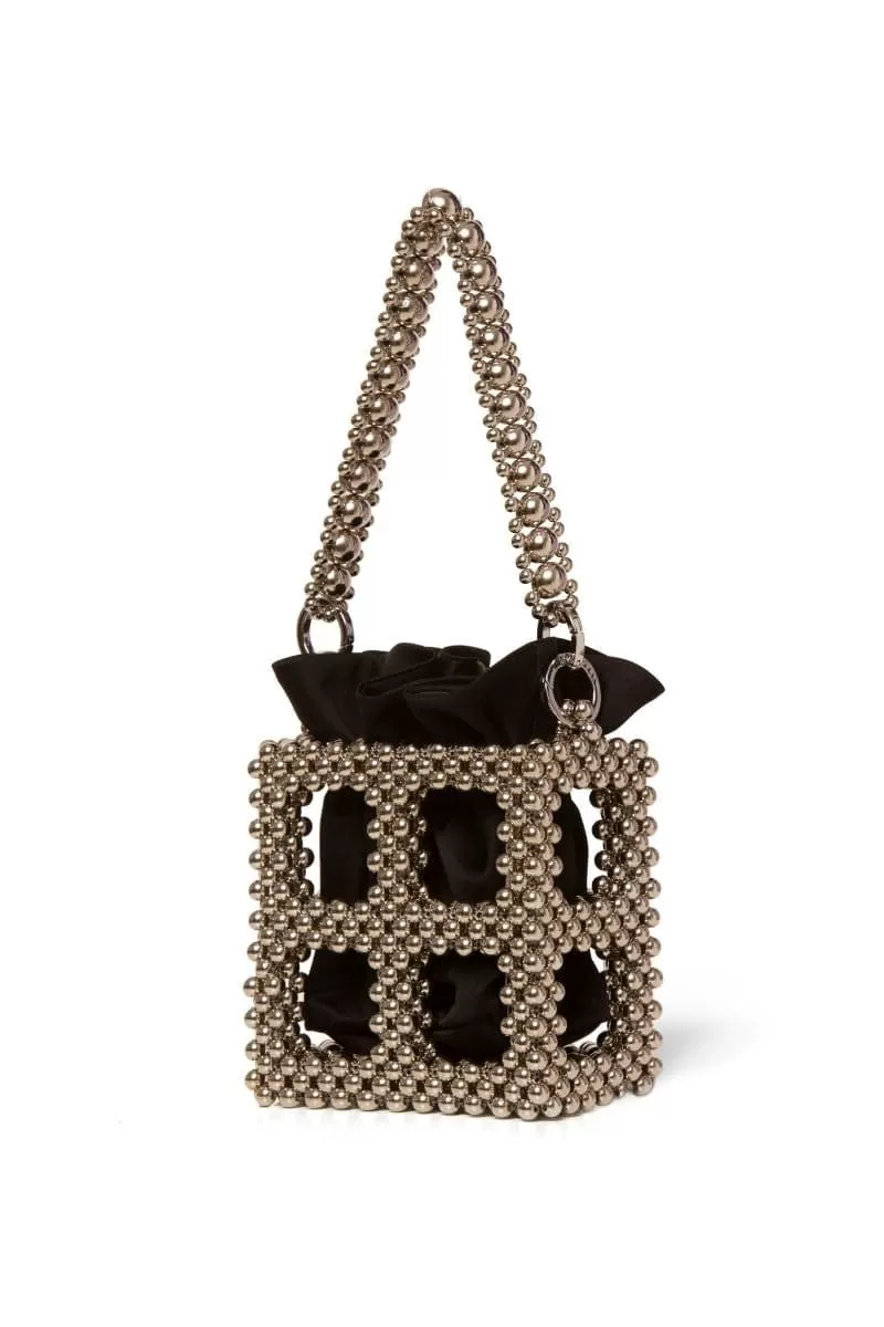 BLACK & SILVER TEKLA BEADED BUCKET BAG