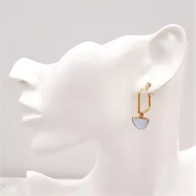 Blue Chalcedony Single Drop Square Hoop Earrings