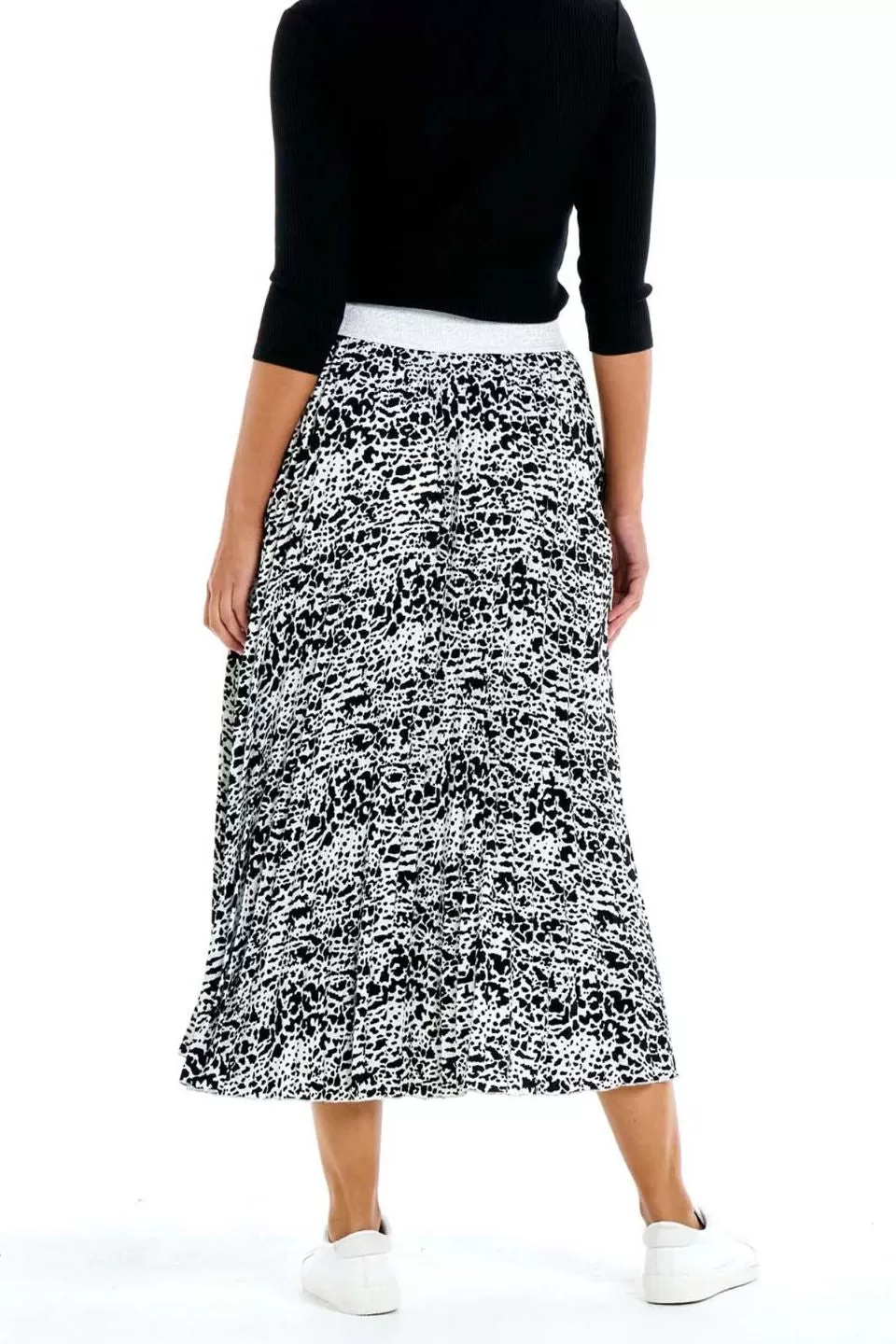 Briar Black White Print Pleated Midi Skirt