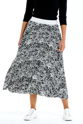 Briar Black White Print Pleated Midi Skirt