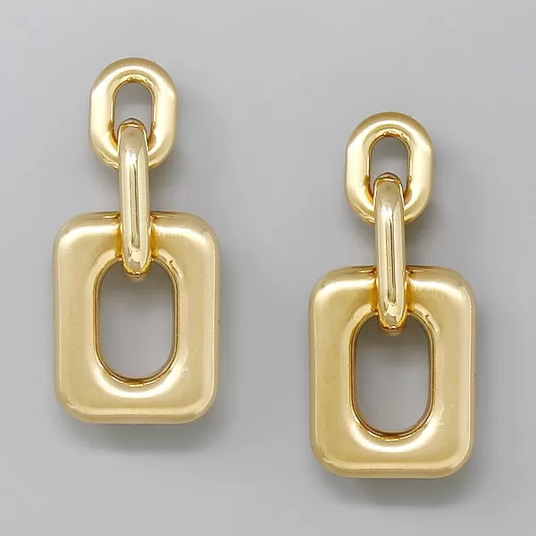 Brushed Metal Rectangular Hoop Drop Earrings