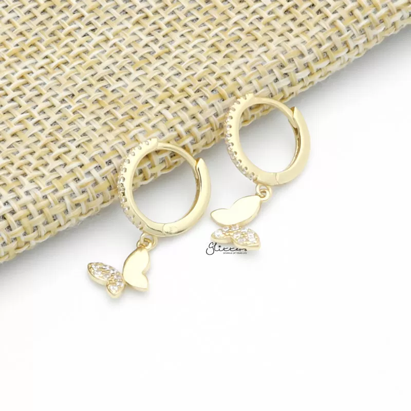 Butterfly Charm Huggie Hoop Earrings - Gold