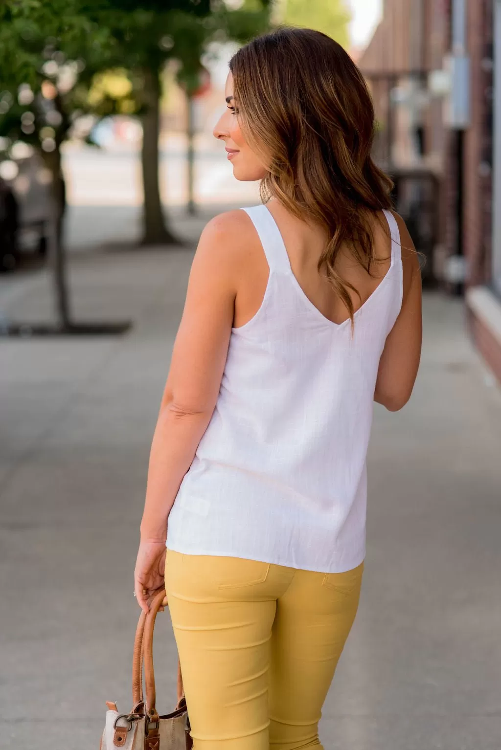 Button Accented V Tank