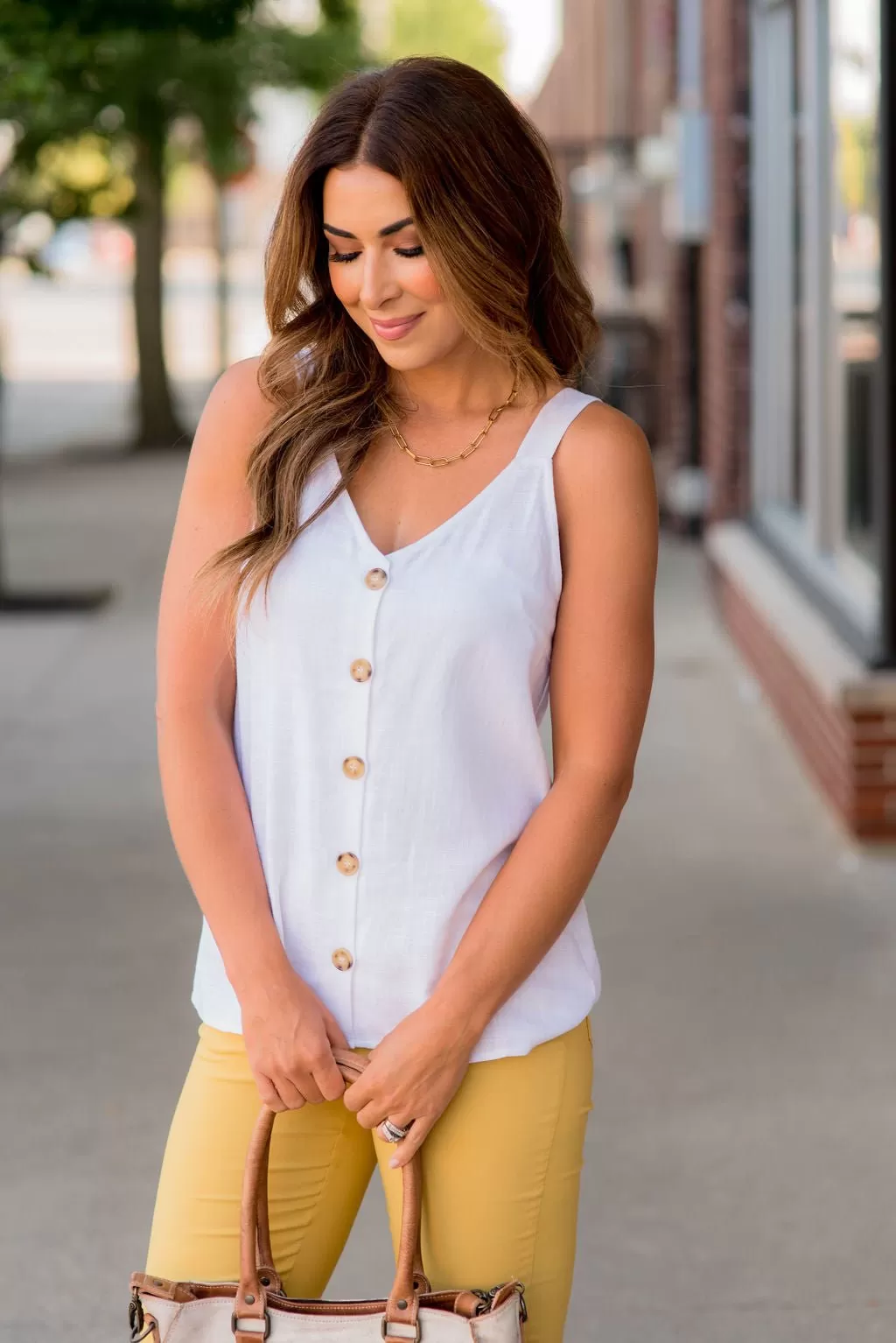 Button Accented V Tank