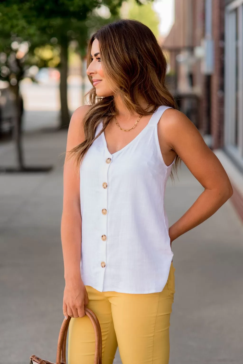 Button Accented V Tank