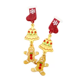 Celluloid Acetate Christmas Socks Tree Gingerman Earrings