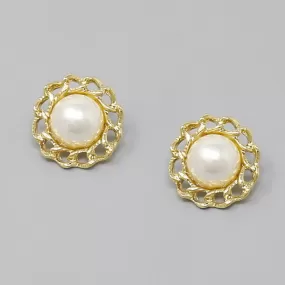 Chain Trimmed Pearl Dome Stud Earrings