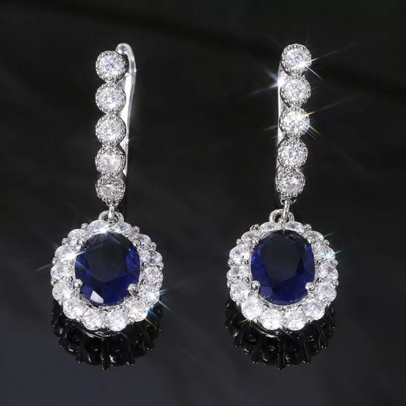 Classic Elegant Sapphire Drop Earrings - 925 Sterling Silver