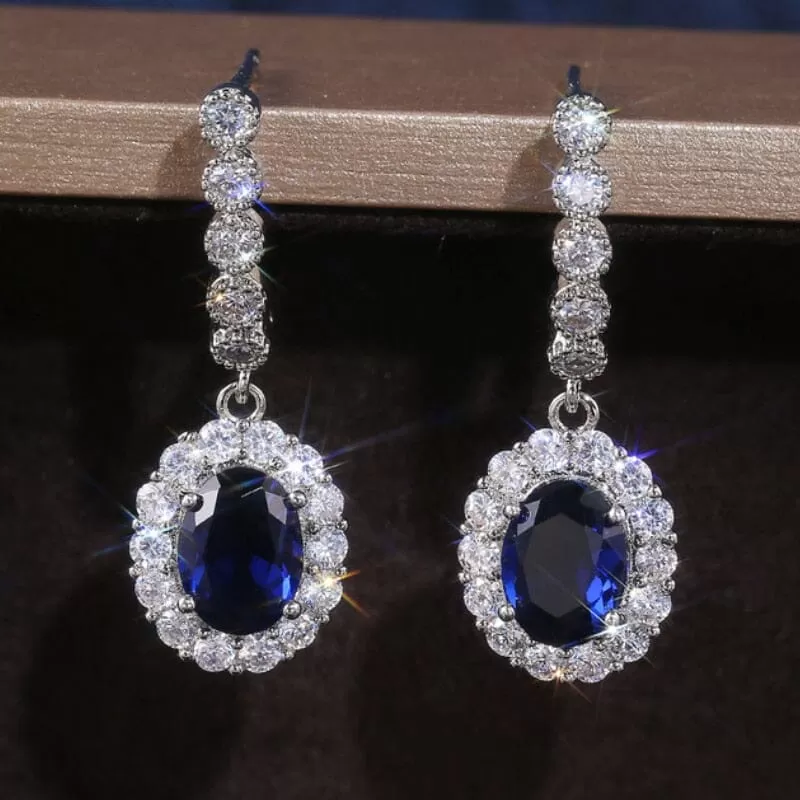 Classic Elegant Sapphire Drop Earrings - 925 Sterling Silver