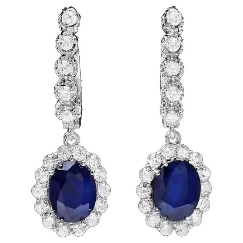 Classic Elegant Sapphire Drop Earrings - 925 Sterling Silver