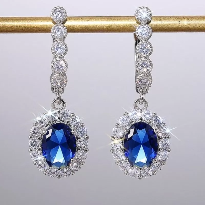 Classic Elegant Sapphire Drop Earrings - 925 Sterling Silver