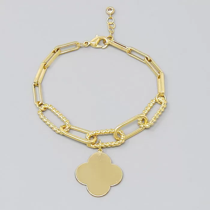 Clover Charm Textured Chain Bracelet