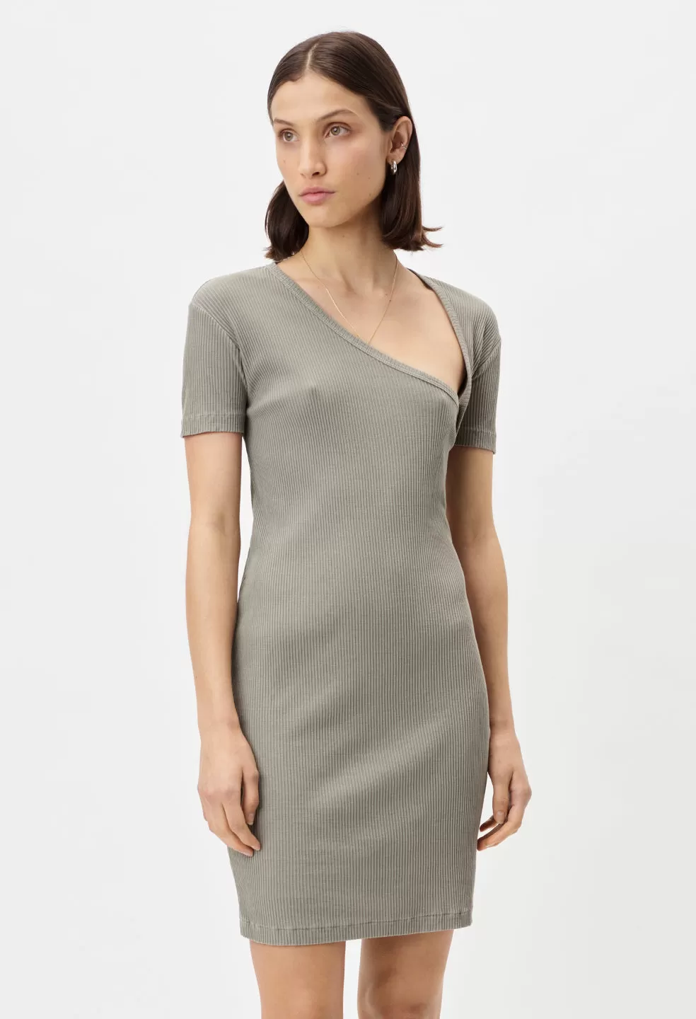 Cotton Rib Asymmetrical Dress / Brush