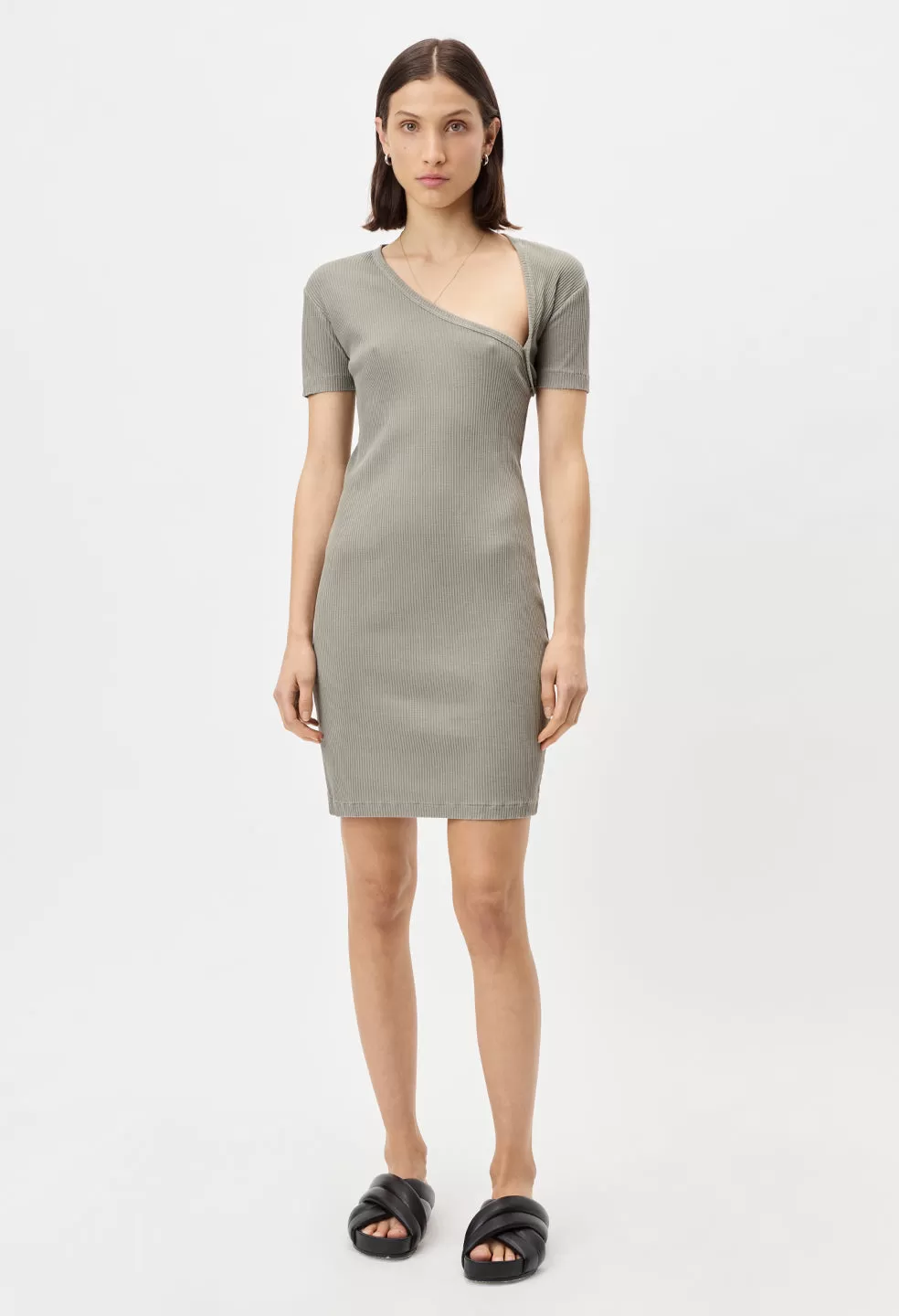 Cotton Rib Asymmetrical Dress / Brush