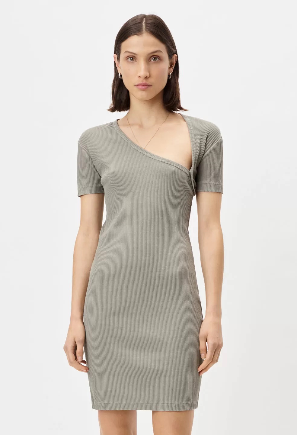 Cotton Rib Asymmetrical Dress / Brush